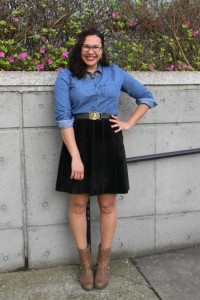 4.15.13-blk-suede-skirt-chambray-shirt-ram-belt-Corso-Como-moto-boots-1