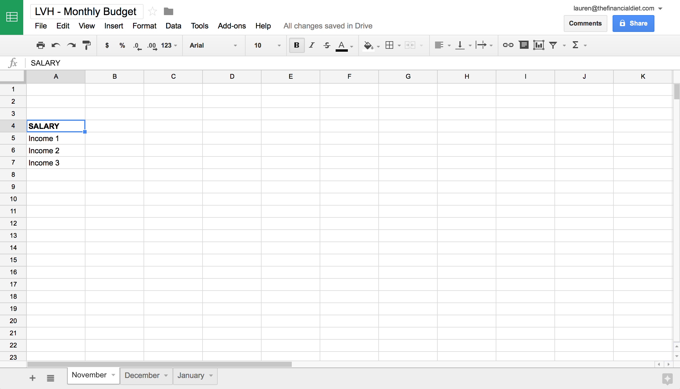 google drive budget template